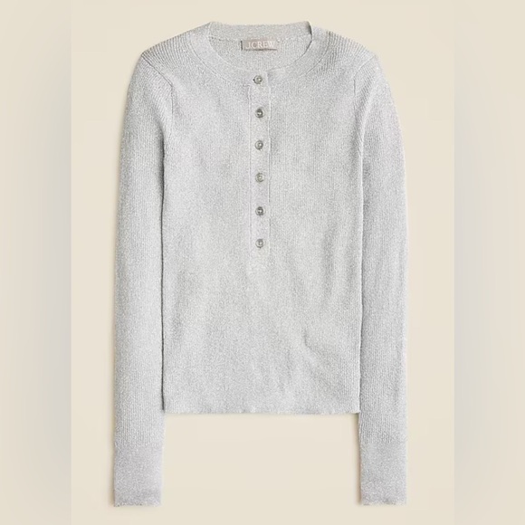 J. Crew Metallic Ribbed Henley Sweater - Picture 1 of 8